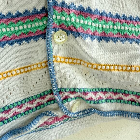 Vtg Liz Claiborne Cardigan Pastel Stripe Cropped Sweater Made in USA 90s Women L - Picture 5 of 9